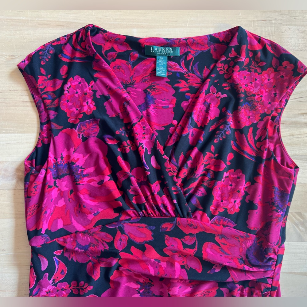 Women’s size 10 Lauren Ralph Lauren capped Sleeveless Floral Dress flowers wrap - Picture 8 of 15